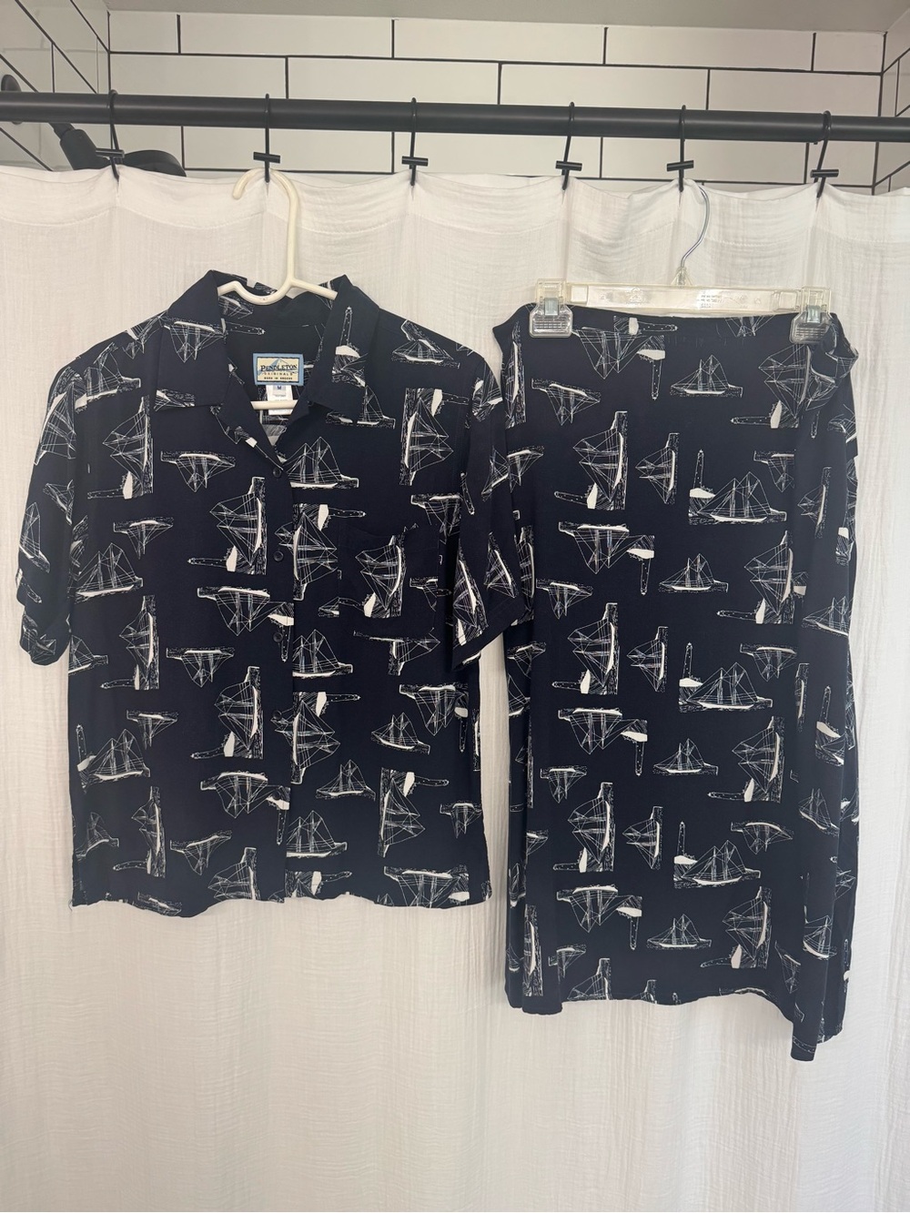 Vintage Pendleton navy/white Button-Down Shirt/midi skirt set.